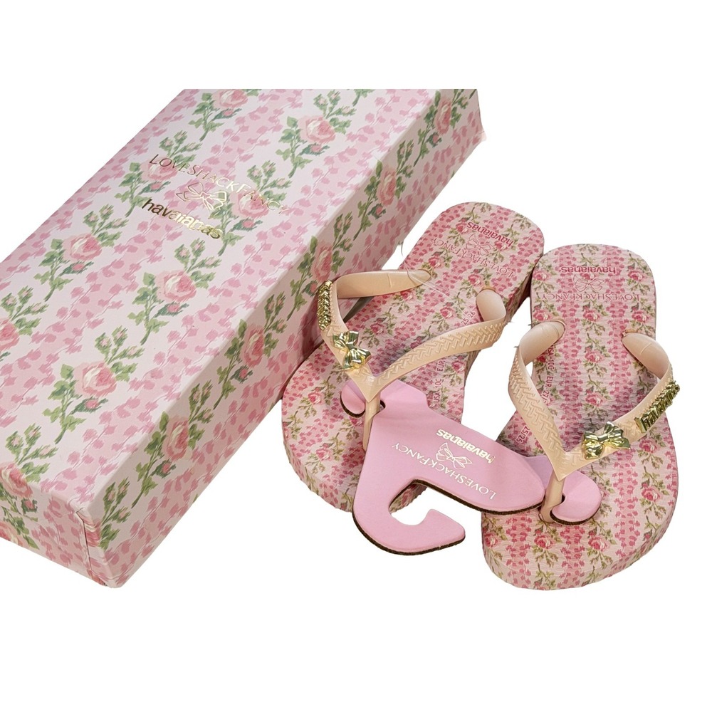 LoveShakFancy Kids Slim Love Flip Flops NWT US 10C Kids Pink Floral Brazil